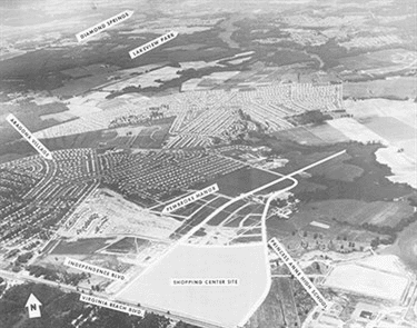 Aerial view of Virginia Beach shopping center site and surrounding neighborhoods
